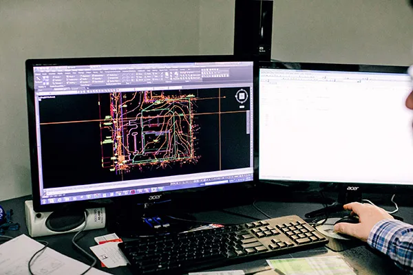 An Oklahoma land surveying professional working on his computer. 